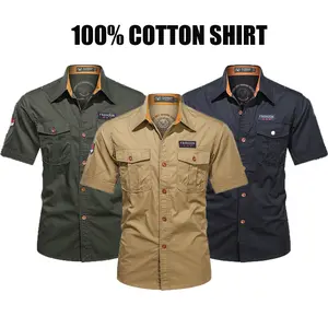 1-pack men’s casual pure cotton work short-sleeve shirt, wear-resistant, breathable, multi-pocket design, suitable for outdoor activities and commuting. fathersdaygift