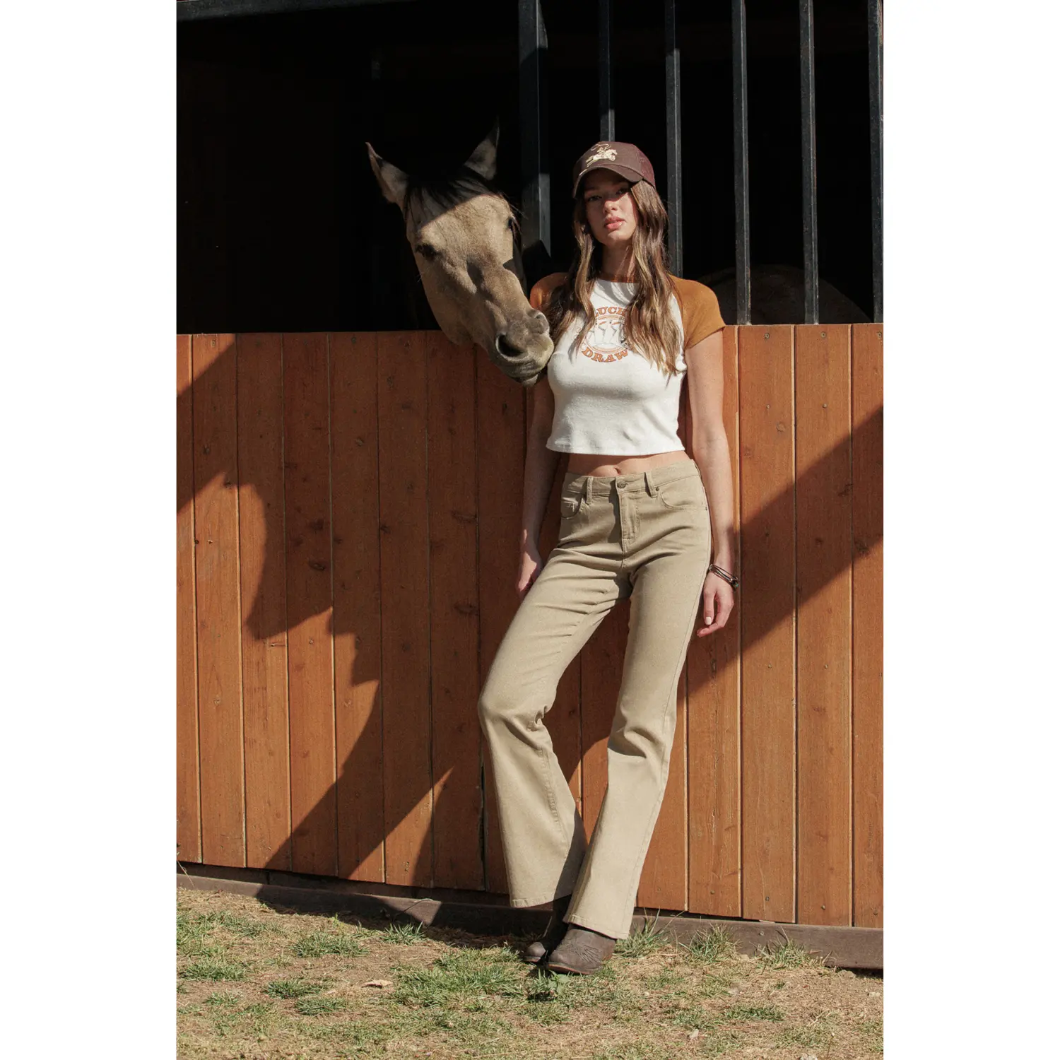 Soft Stretchy High Rise Everyday Flare Jeans - Khaki