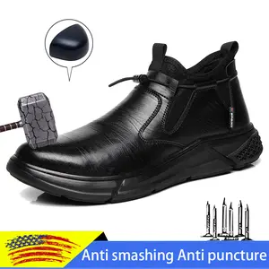 Fashion Safety Shoes Men's Work Steel Toe Male Indestructible Protective Shoes Puncture-Proof Security Footwear Work Boots Waterproof boots Black Protective Boots industrial Worker Closed