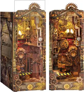 DIY Book Nook Kit - Miniature Dollhouse Kit 3D Wooden Puzzles Booknook with LED Light - Model Craft Kits for Adults Bookshelf Insert Decor Birthday Gifts(Steampunk)