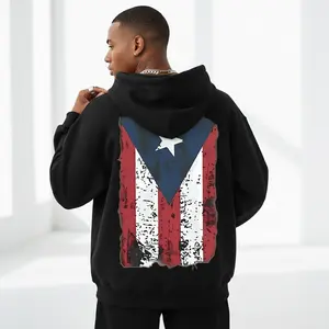 Men's Puerto Rico Flag Graphic Graphic Hoodie - Black Long Sleeve Pullover Regular Fit |   Soft & Breathable Fabric, Durable Print, Everyday Comfort, Machine Washable, urban streetwear casual flat lay