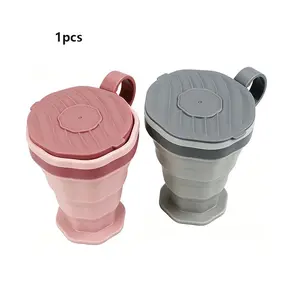 Foldable Silicone Cup, Reusable Travel Mug with Plastic Lid, Portable Coffee Cup Set, Ideal for Camping and Hiking, Includes Straw