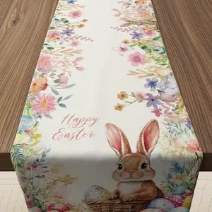 OHOME Easter Decorations - Egg Rabbit Table Runner | Easter Party Decorations Favors Supplies Indoor Outdoor - Spring Backdrop Banner Basket Stuffers for Kitchen Home Dining Table Decor
