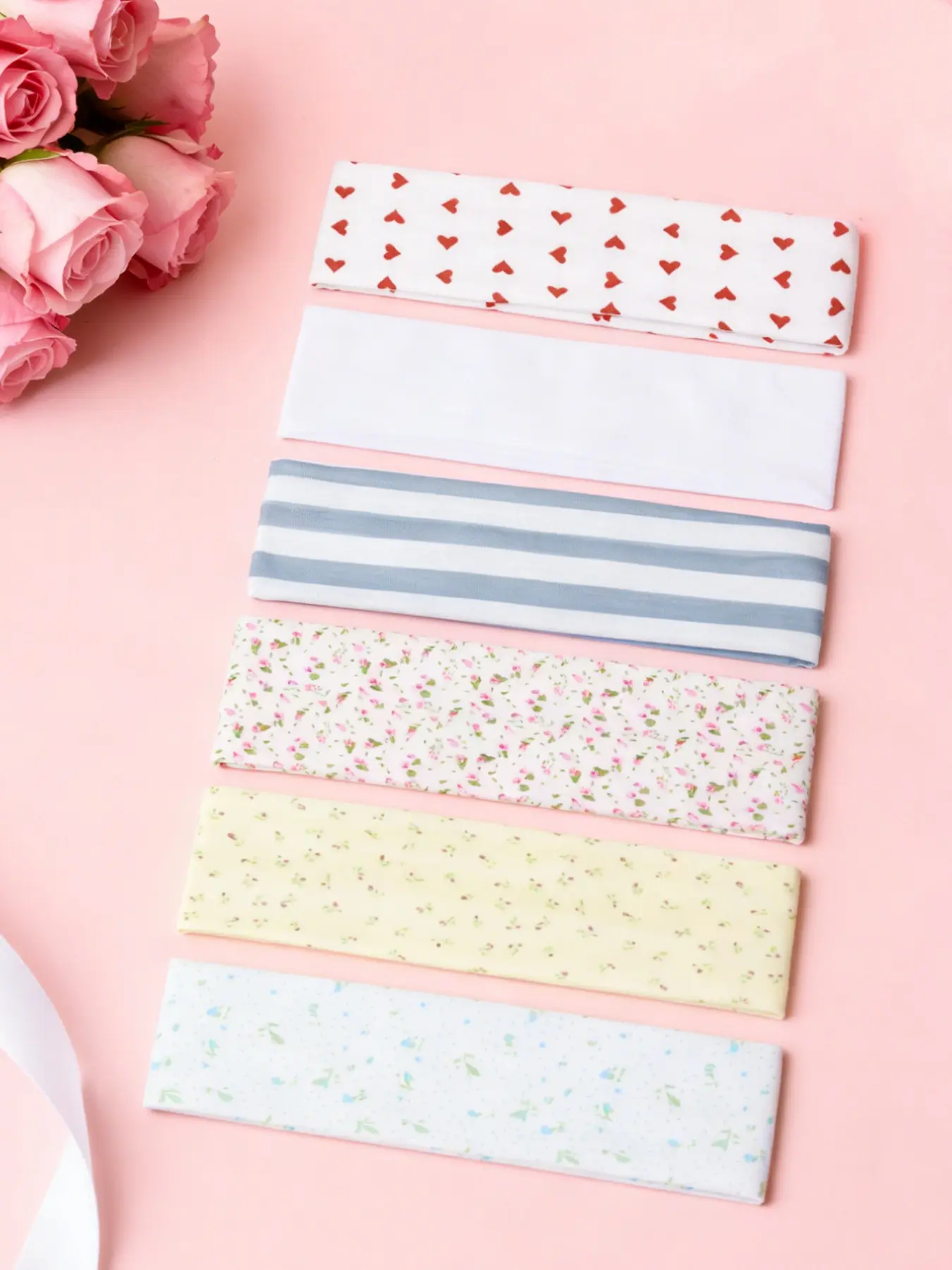 Mother's Day Gift 6pcs Sweet Soft Fabric Heart Floral Wide Hair Bands, Simple Fresh Sweat-Absorbent Elastic Hair Bands for Daily Use and Sports, Sweat Absorbing Headband, Headband Set Floral Hairband Elastic Headbands