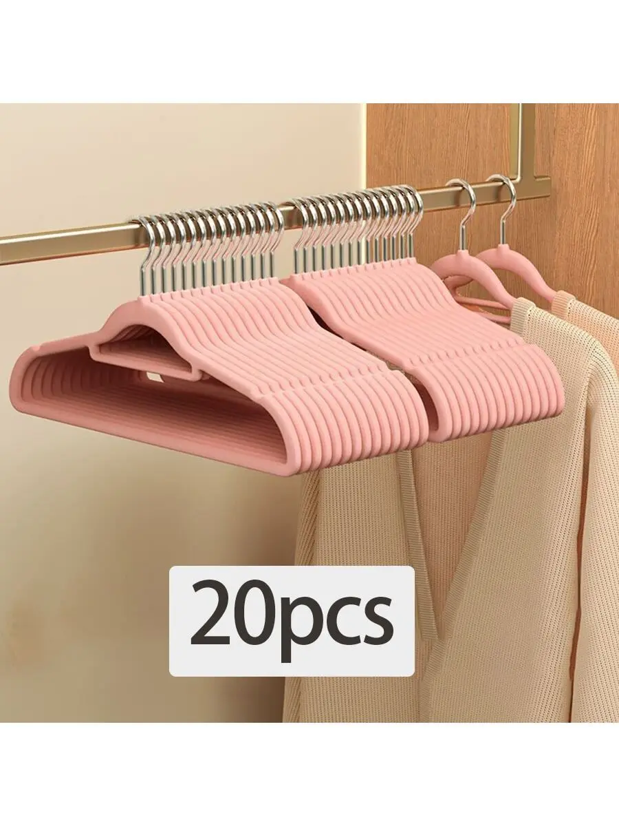 20pcs Pink Velvet Anti-slip Clothes Hangers For Home Use