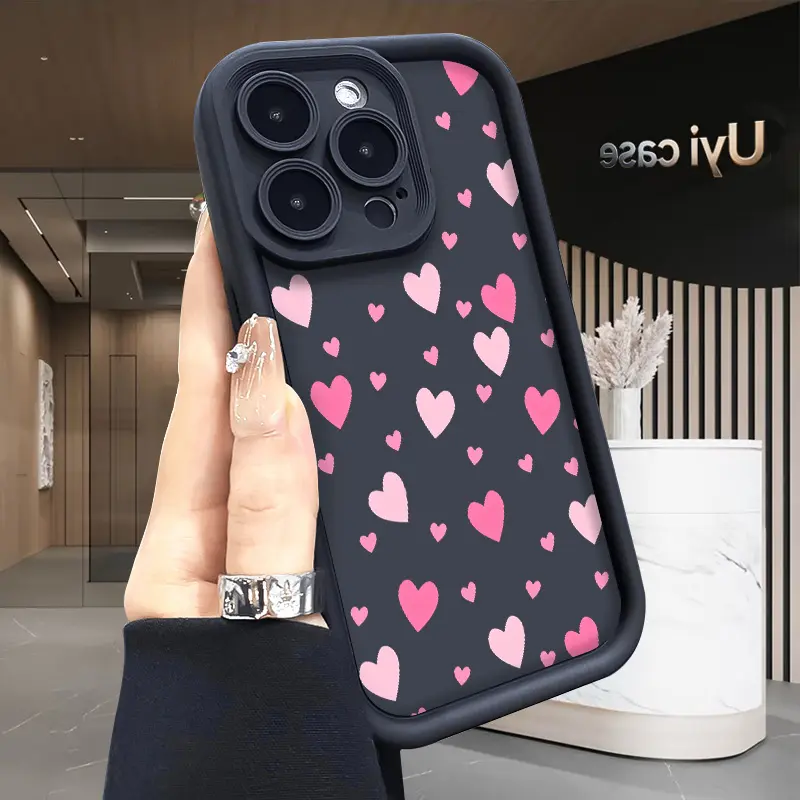 Love Heart Pattern Phone Case for iPhone 17 Air 16 15 14 Pro Max 13 12 11 XR XS E Plus Rubber Camera Protection Rugged Mobile Phone Cover for