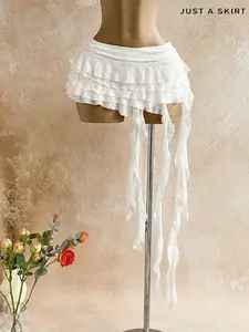 Women's Basic Solid Blush Pink Crop Mini Skirt - Sweet Ruffle, Low-Waist, Asymmetric, Boho Lace, Feminine Soft Lightweight Breathable Bottoms for Baby Vibe Beach Outfits, Versatile with Matching Tops