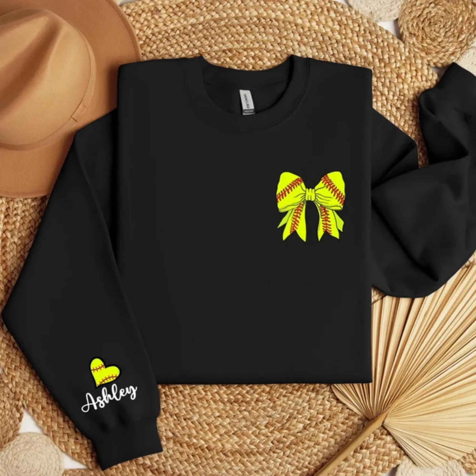 Personalized Softball Sweatshirt, Coquette Softball Sweatshirt, Softball Bow Sweatshirt, Softball Mom Hoodie, Game Day Sweatshirt