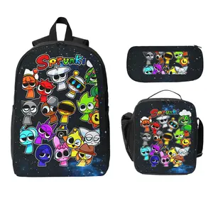 Sprunki 3-Piece Backpack Set – Rainbow Academy Themed Backpack with All Characters, Colorful Cartoon Travel Backpack (Unisex), Fan Exclusive Gift