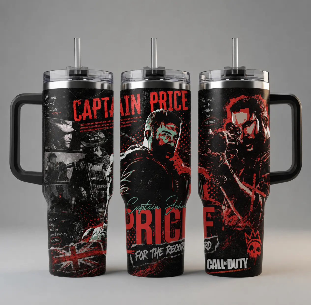 Captain Price For The Record Tumbler –  Call of Duty 40 20 oz Insulated Tumbler Stainless Steel Handle Straw Keeps Drinks Hot Cold Video Game Merch For Fans Drinkware Water Bottles Portable Bottled
