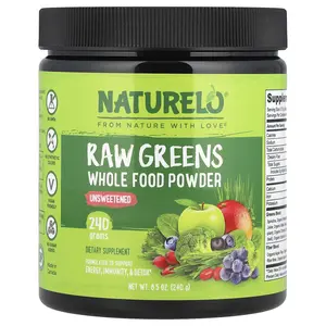 NATURELO Raw Greens Whole Food Powder, Unsweetened, 8.5 oz (240 g)