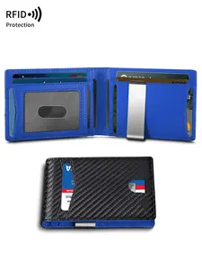 Ultra thin RFID shielded double fold wallet with wallet - simple black and orange credit card clip, front slot for ID card and credit card, compact design suitable for daily use, mini wallet RFID Blocking Wallets