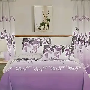 8 Pieces Queen Bamboo Sheets Set Includes Purple Floral Design Bedding Set for Queen Size Beds