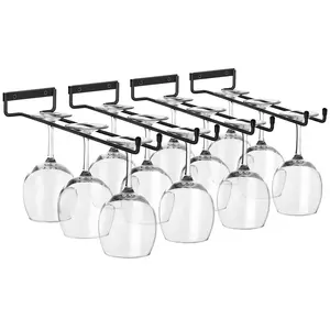 Sorbus Wine Glass Holder - 12 Inch Wall Mounted Rack for Under Cabinet Organizing and Storage - Sturdy Metal Utensils Organizer - 16 Total (4 Pack)