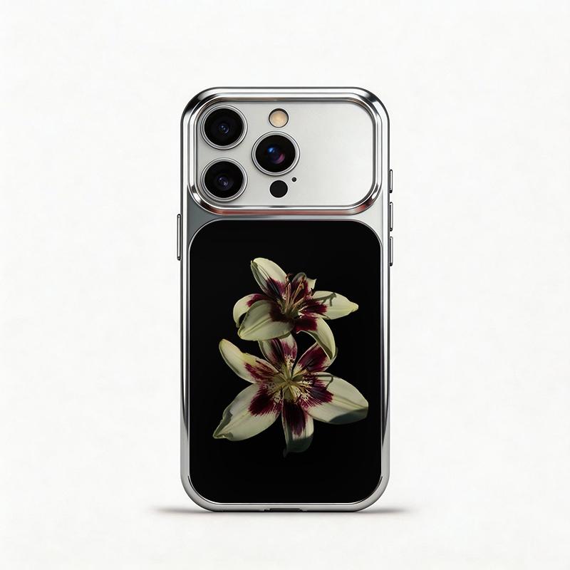 Glass Shockproof Electroplated Silver/Black Black Lily of the Valley iPhone 17ProMax Cover Precise Hole Alignment For Lens Frame 15ProMax Anti-yellow | 14ProMax Anti-fall | 13ProMax Ultra-thin Design 16ProMax AirPhoneCase