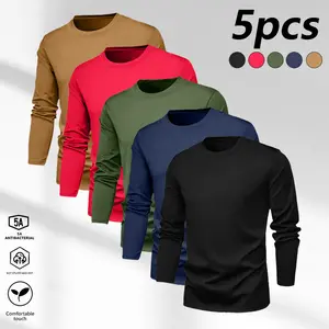 Men's warm inner suit - soft and breathable long-sleeved basic layer, solid autumn and winter long-sleeved shirt, morning and evening training long-sleeved T-shirt, fitness equipment, casual loungewear machine washable regular version, casual warm clothin