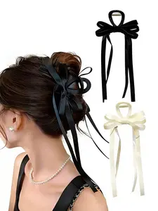 Elegant Bowknot Design Asymmetrical Shape Hair Claw Clips, Cute Long Tail Hair Accessories for Women & Girls, Minimalist Headwear for Thick Hair, Elegant Pastel Bow Hair Clips