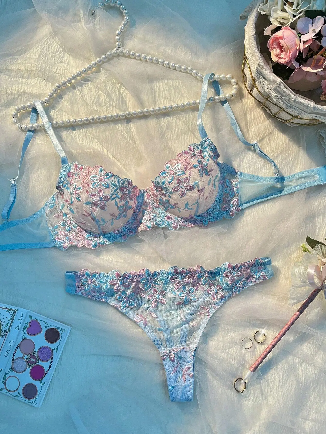 MAB Women's Underwire Lingerie Bra & Panty Set Pink Romantic 2 Piece Set Sexy Valentine's Day Date Night
