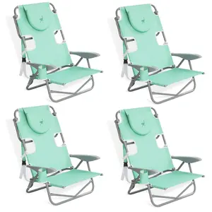 Ostrich (4 Pack) On Your Back Folding Reclining Outdoor Camping Lawn Chair, Teal