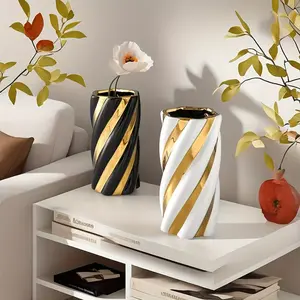 Creative Luxury Electroplated Ceramic Flower Vase, Rotating Round Design, Home Decor Multi-Functional Storage Holder