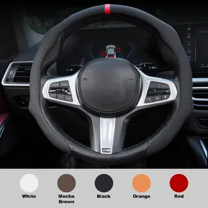 Nappa Leather 5D Universal Steering Wheel Cover with Centering Mark Quick Install Non Slip Breathable Ultra Thin Fit for All Seasons Automotive Accessory White Premium Quality Wheel Cover for Modern Design