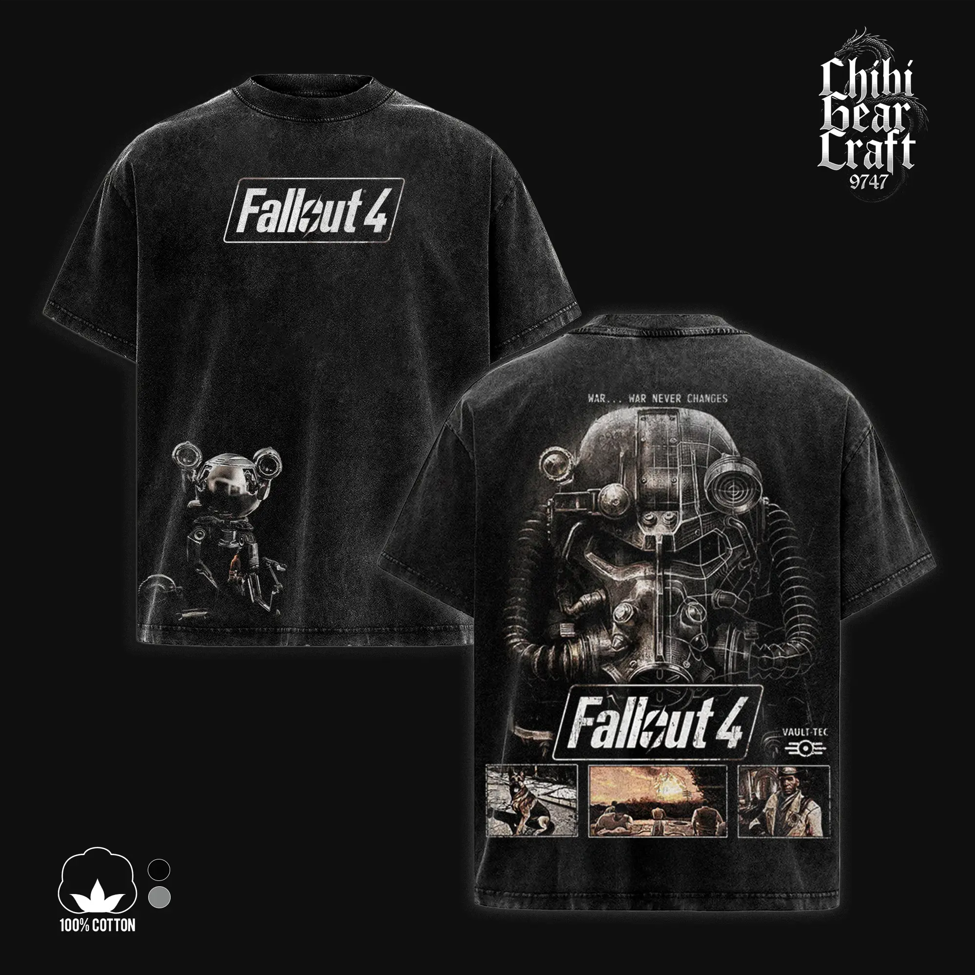 Fallout 4 Shirt T-60 Power Armor War Never Changes Vault Tec Wasteland Vintage Washed Oversized T-Shirt Hoodie Post Apocalyptic Gaming Graphic Tee Faded Retrofuturistic Streetwear Y2K Merch Gift For Game Fan Clothes