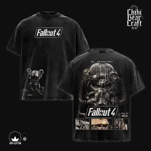 Fallout 4 Shirt T-60 Power Armor War Never Changes Vault Tec Wasteland Vintage Washed Oversized T-Shirt Hoodie Post Apocalyptic Gaming Graphic Tee Faded Retrofuturistic Streetwear Y2K Merch Gift For Game Fan Clothes