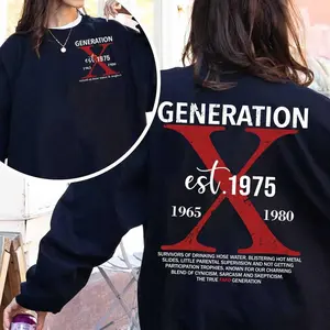 Generation X Custom Year Sweatshirt – Vintage Gen X 1965–1980 2-Sided Graphic Crewneck, Retro 70s 80s Humor Sweatshirt, Personalized Birth Year Gift