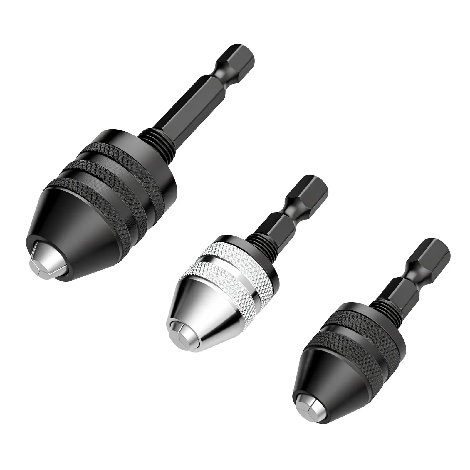 GJANSH 2Pcs Keyless Drill Chuck Adapter Set, 1/4" Hex Shank Quick Change (0.3-8mm) – Fits Impact Drill & Power Tools, Carbon Steel, for Milwaukee, DeWalt, Makita (2-Piece)