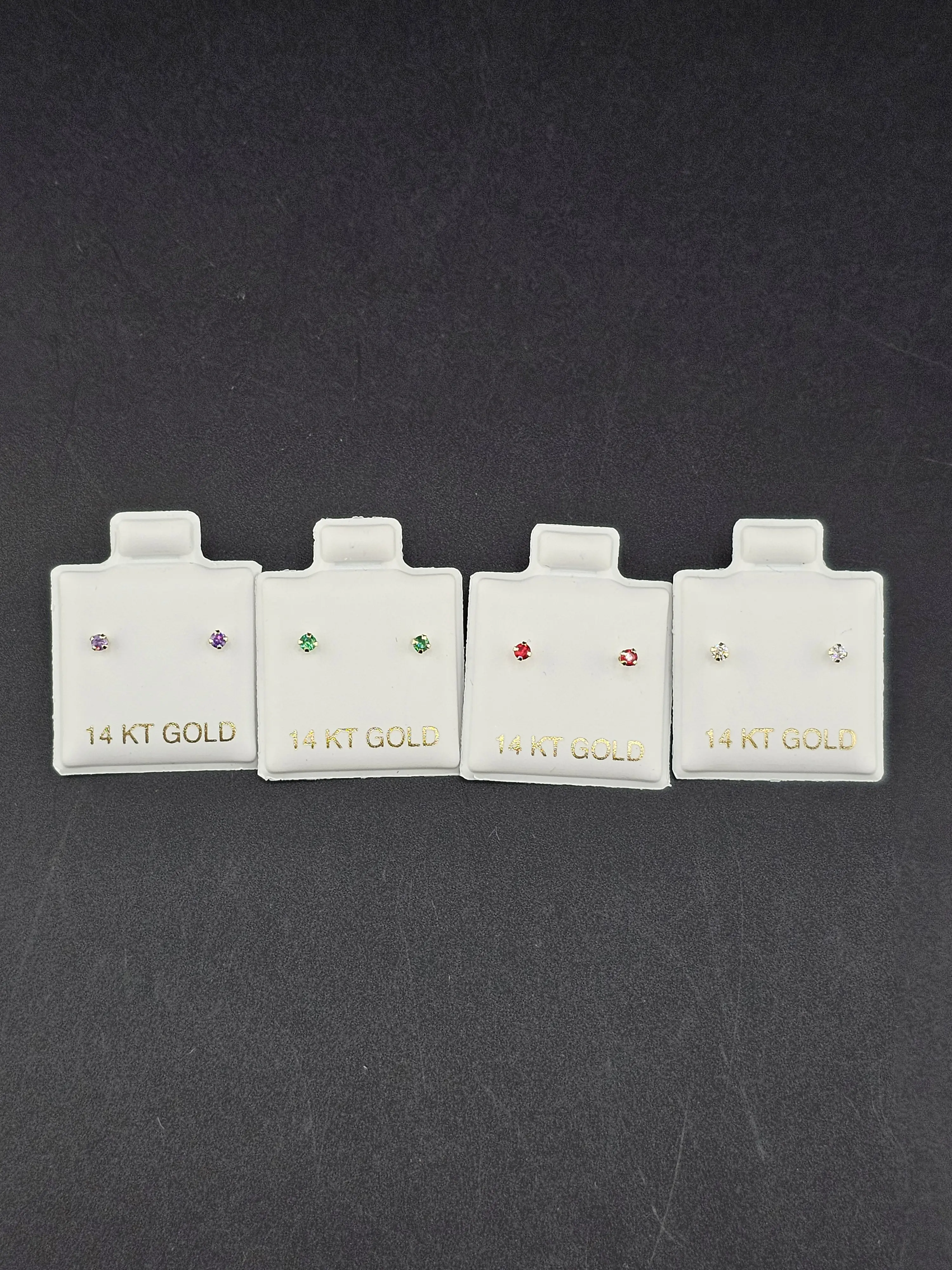 14K Gold Earrings - Multi-Color Studs SET