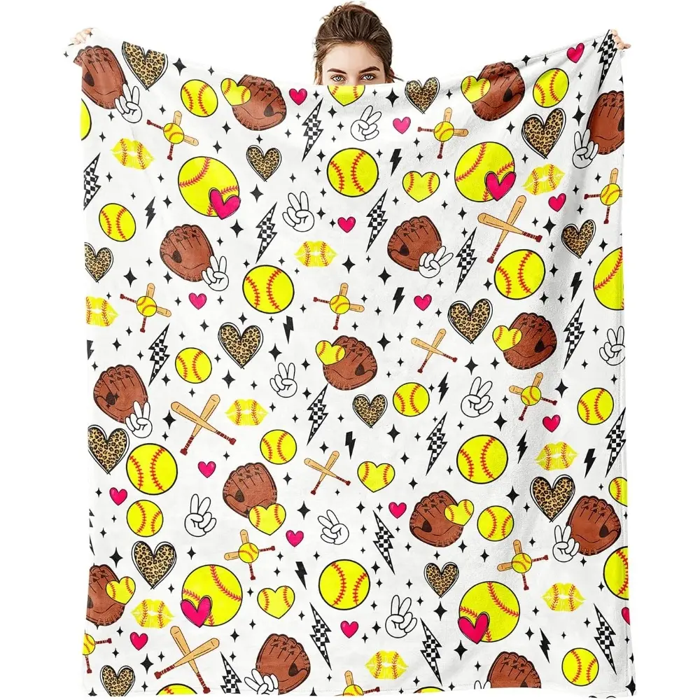 1PC Softball Blanket - Soft, warm, and comfortable flannel blanket, suitable for sofas and chairs, softball-themed decorative blanket, Cozy Throw Blanket, Blanket For Couch, Softball Throw Blankets
