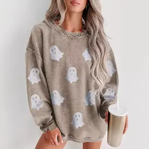 Halloween Ghost Corded Crew Neck Loose Sweatshirt Womenswear
