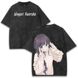 valentine shirts Anime The Fragrant Flower Blooms With Dignity hot product TShirt Cute Waguri Kaoruko High-end Luxury Washed Washed Retro Fashion