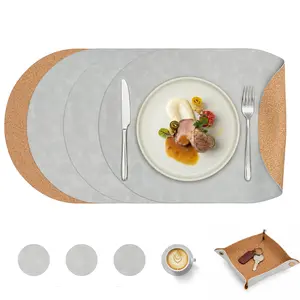 【Mother's Day】Promattoo Mother's GiftVintage Wood Grain Faux Leather Placemats Set of 8 Waterproof Heat-Resistant Table Mats with Coasters & Foldable Tray Double-Sided Non-Slip Easy Clean Dining Table Decor for Home Tableware tiktokshopspringglowup
