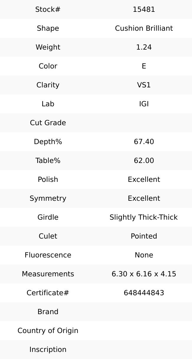1.24ct E VS1 Cushion Brilliant