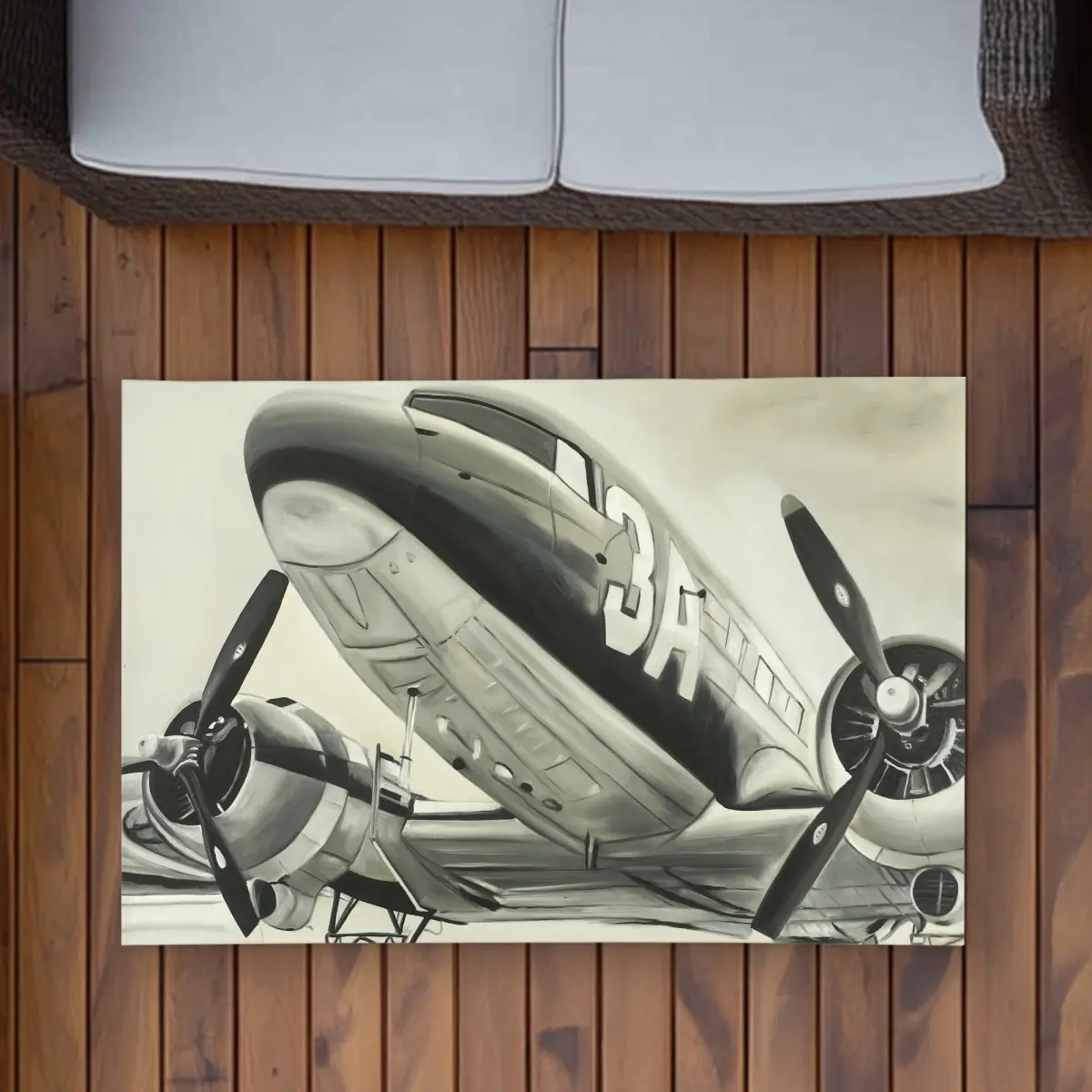 Begin Home Decor C1ROAR23HKUEQO Versatile 2x3 ft. Vintage Airplane Rectangle Rug, Black, for Man Cave, Outdoor & Home Decor