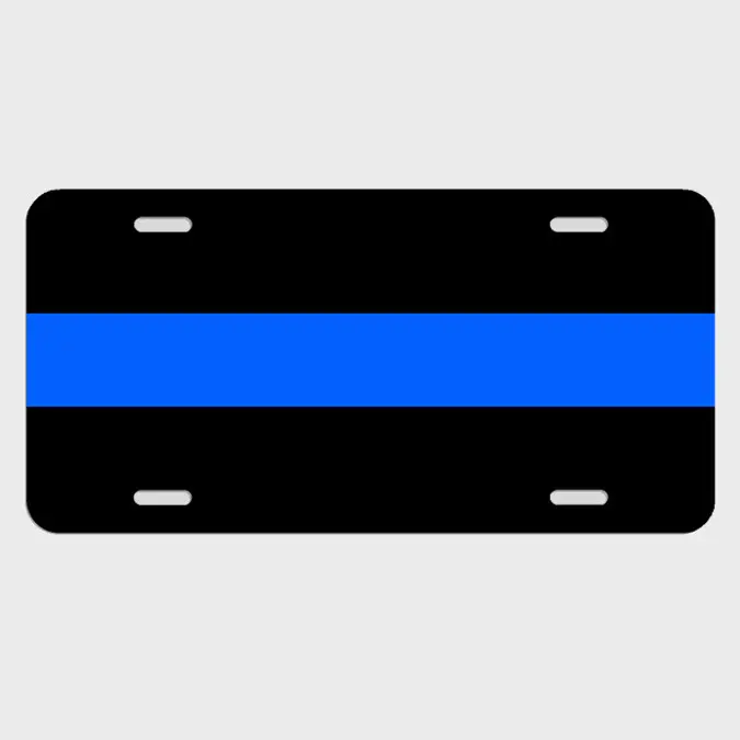 Police Blue Line Metal License Plate Tag - Premium Quality Aluminum Alloy, NYPD Themed, Standard Mounting Slots, Made in the USA, Fast Shipping, LF033