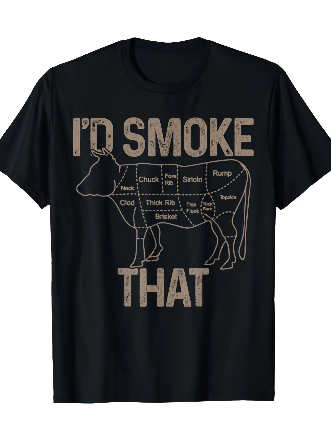 Chef Butcher Cook BBQ I'd Smoke That Cow Beef Funny Gift T-Shirt Men's Round Neck Short Sleeved Casual T-Shirt, Fashionable Lightweight Top, Soft Breathable Fabric, Machine Washable, All-Season Comfort, Anime T Shirt, Comfortable Clothing, Cartoon