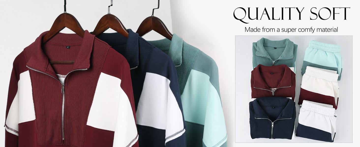 Arssm Women’s Striped 2-Piece Workout Set – Casual Oversized Half Zip Top & Shorts with Pockets, Retro Rugby Loungewear Outfits