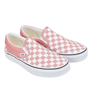 Vans Women's Classic Slip-On Checkerboard Shoe, Rosette/True White Low-Profile Canvas Uppers, Iconic Print, Supportive Padded Collars, Elastic Side Accents, Durable Rubber Footwear