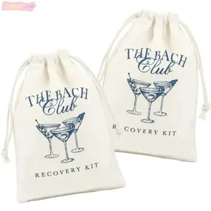 5 Pack 5x7 Inch The Bach Club Recovery Kit Bags Navy Print Cotton Drawstring Pouches Aesthetic Bachelorette Party Favors Girls Weekend Trip Survival Supplies For Bridesmaids