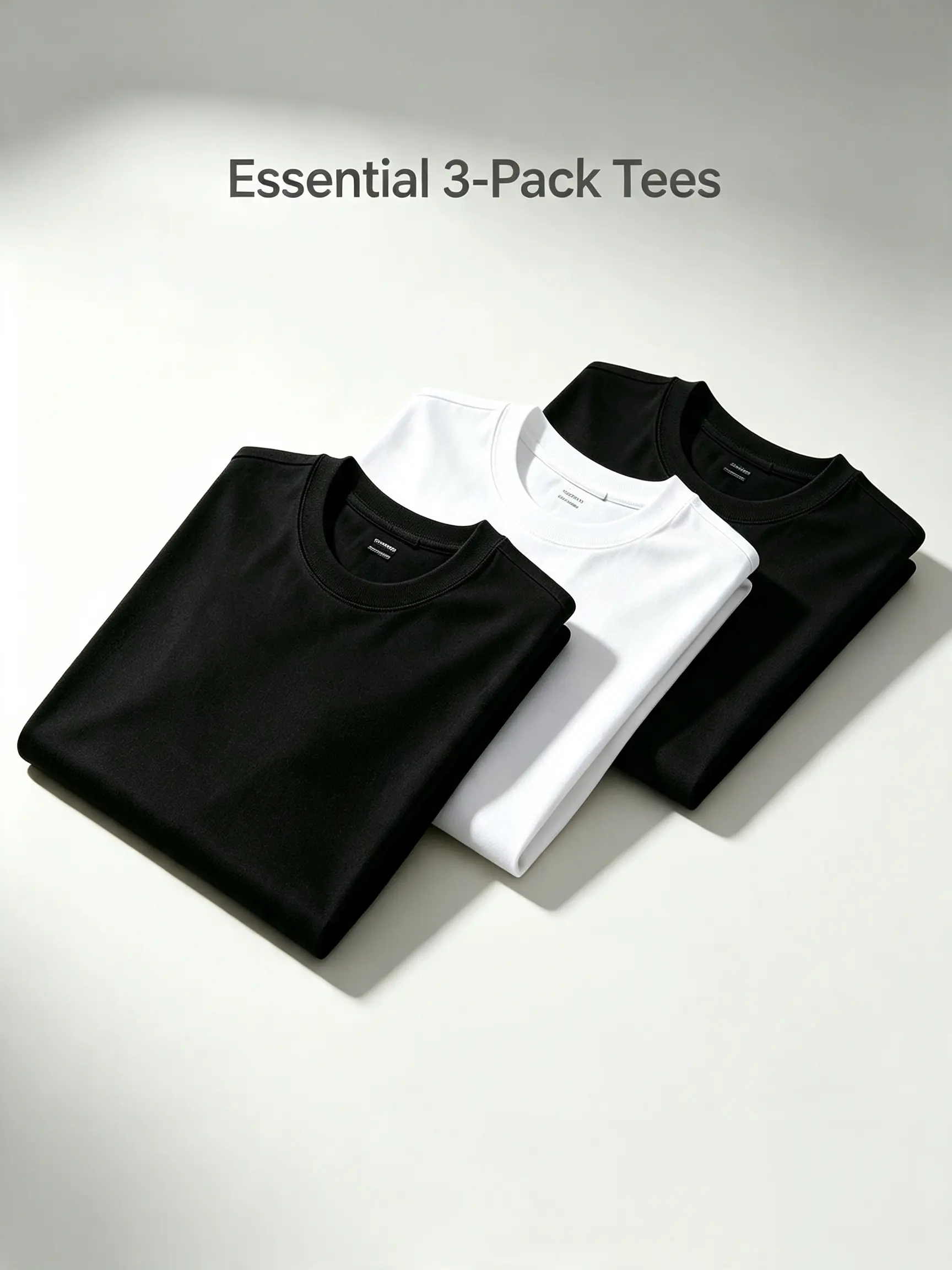 3-Pack Men’s Basic Crew Neck T-Shirts – 2 Black, 1 White; Soft, Breathable Cotton Blend Short Sleeve Tees; Classic Casual Everyday Shirts for Men