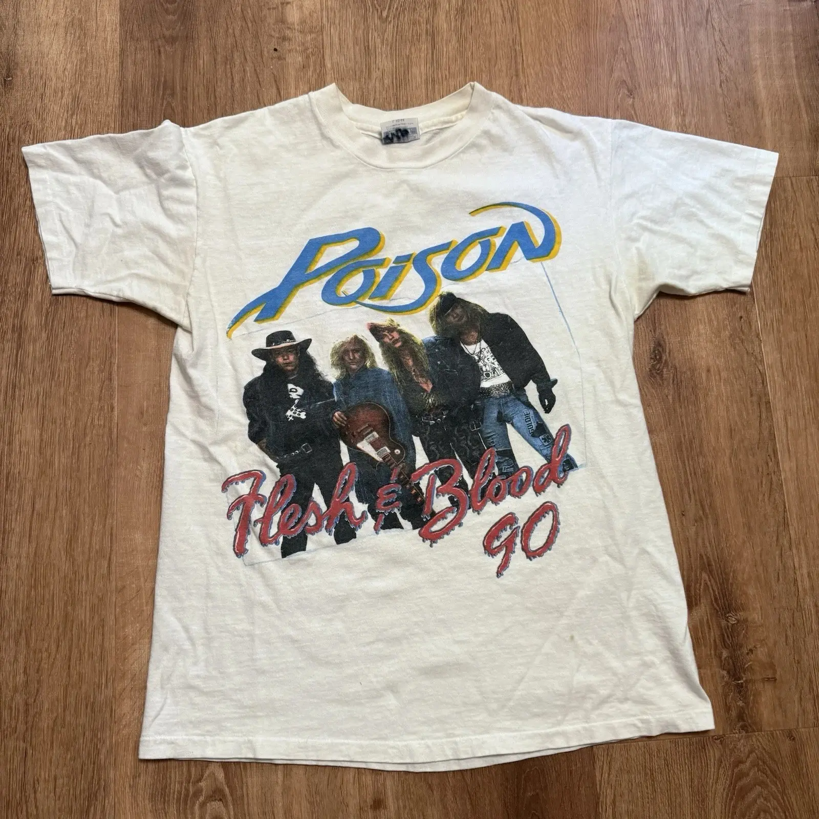 Men's Vintage 1990 Poison Flesh And Blood Tour Short-Sleeve Casual Classic Print T-Shirt, Warrant Cherry Pie Design, Large Size, Tshirt, Shortsleeve