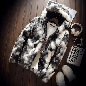 European Size Autumn Winter Faux Mink Coat Men's Faux Fur Faux Fur Coat Hooded Cotton Jacket