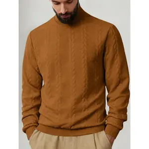 Men's Fashion High Neck Oversized Solid Color Pullover Sweater, Textured Knit Cardigan, Casual Fall Winter Top, Unisex Design