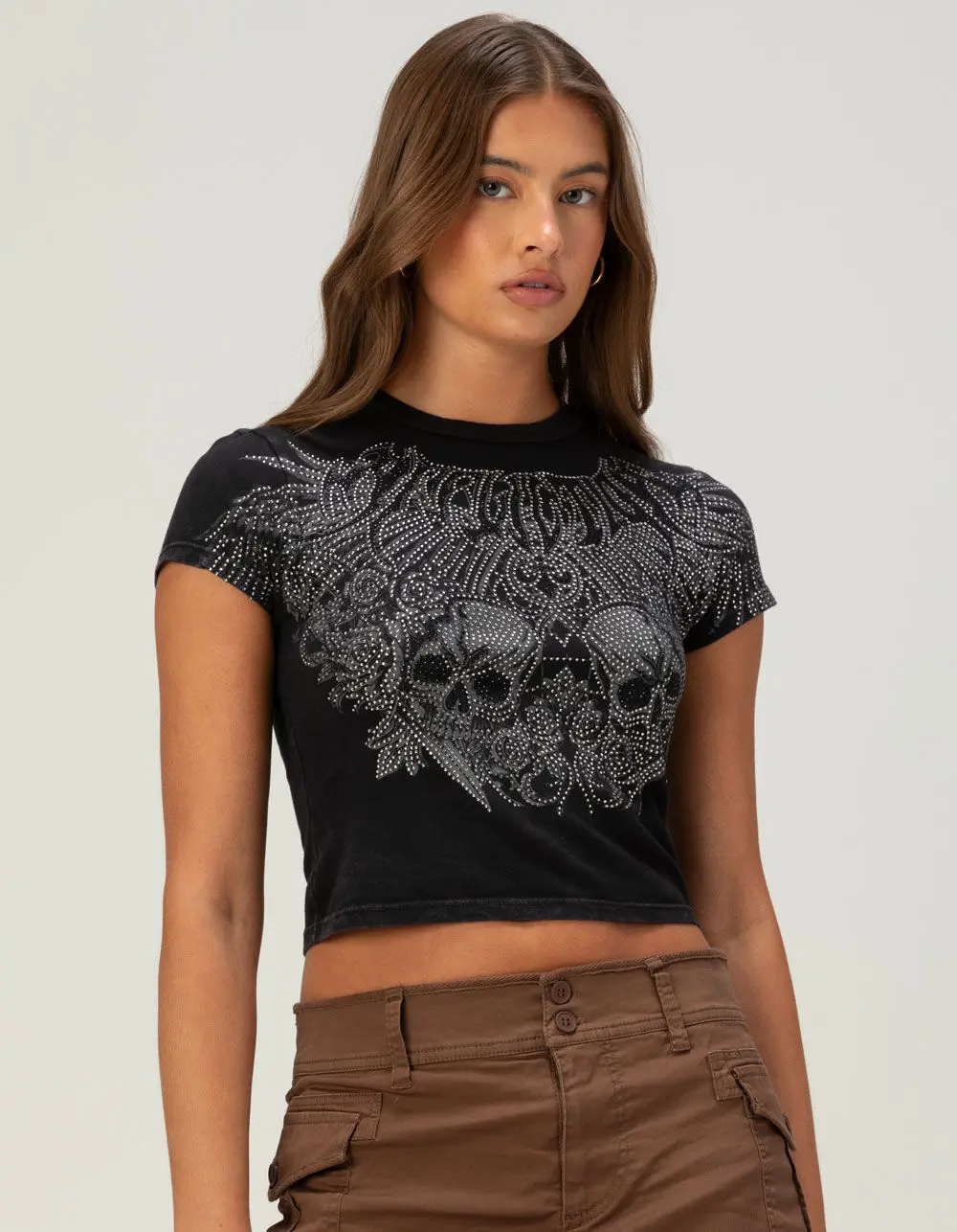AFFLICTION Rhinestone Womens Baby Tee