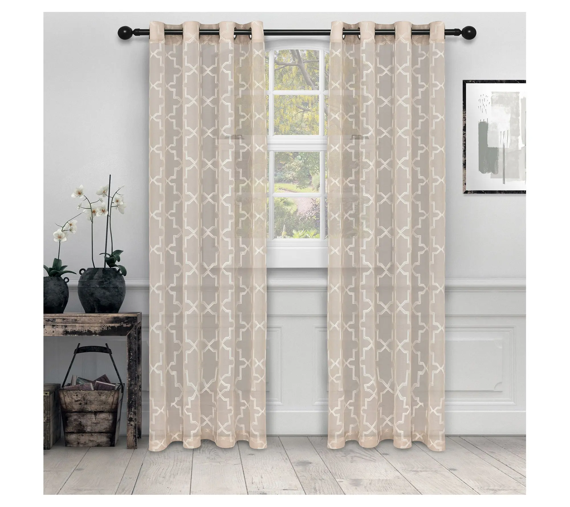 Superior Quatrefoil Embroidered Curtain Panel Set, 42" x 96"