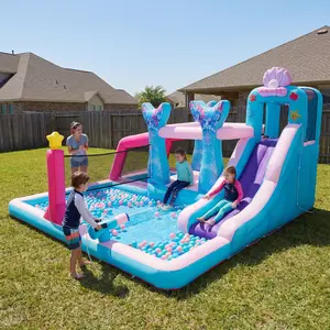 EROMMY Inflatable Water Slide for Kids Backyard, 12x12FT Bounce House Water Park with Blower, Climbing Wall, Splash Pool, Water Cannon, Basketball Hoop, Outdoor Wet Dry Bouncer for Ages 3-10