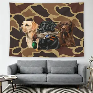 Duck Hunting Labrador Trio Camo Wall Flag, Outdoor Hunting Print, Mid-century Modern Black Flash Manga Style, For Adult Fans, Rustic Decor, Living Room Bedroom Tapestry
