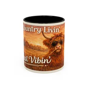 Country Livin' Just Vibin' Highland Cow Mug | Ceramic Coffee Cup